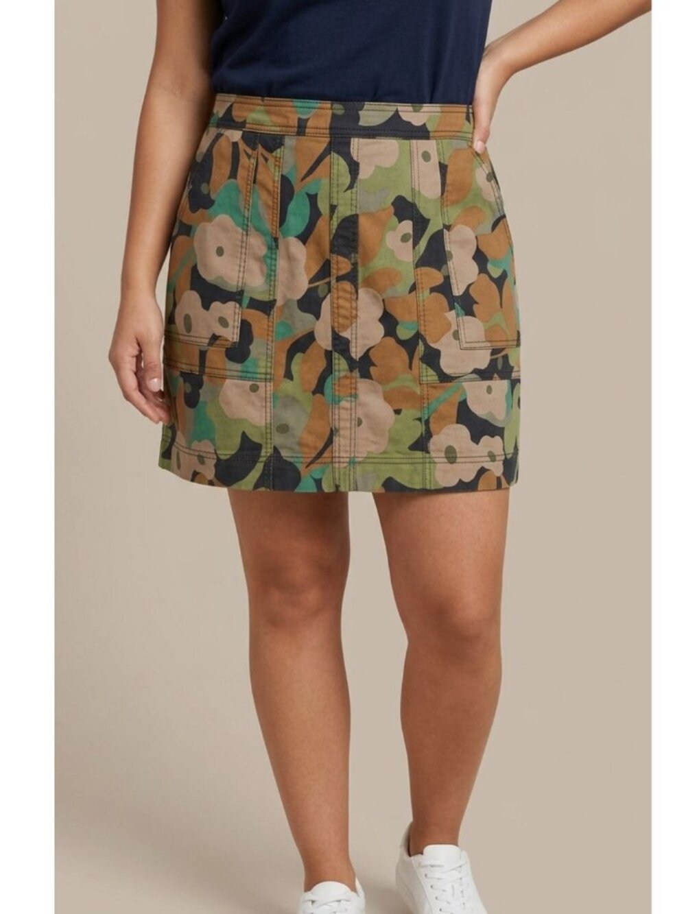CABI Mini Sport Skirt Flower Camouflage Green/Tan/Black Women 14